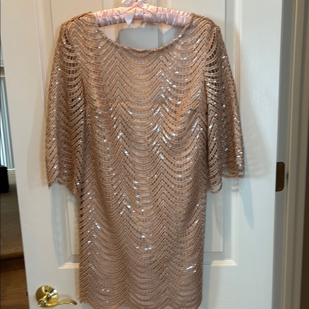 Ark & Co Gold Sheath Dress with 3/4 Sleeves for Weddings